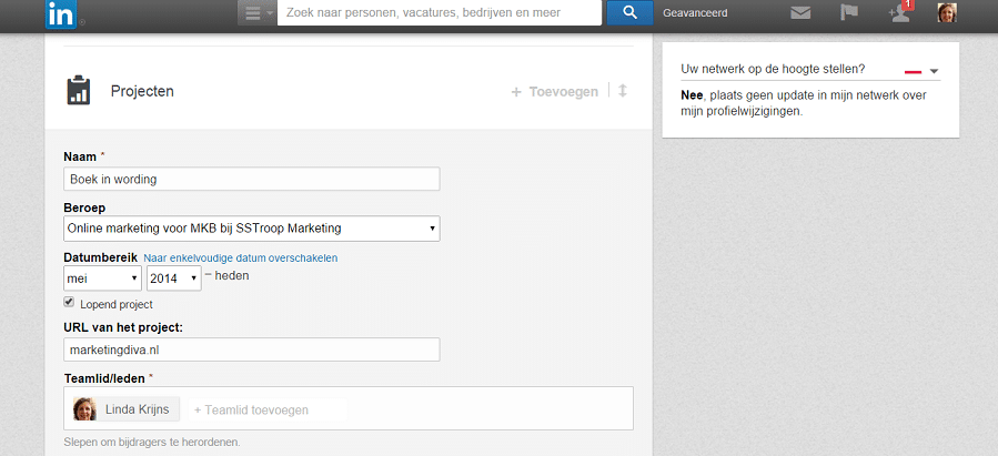 je boek als project op LinkedIN